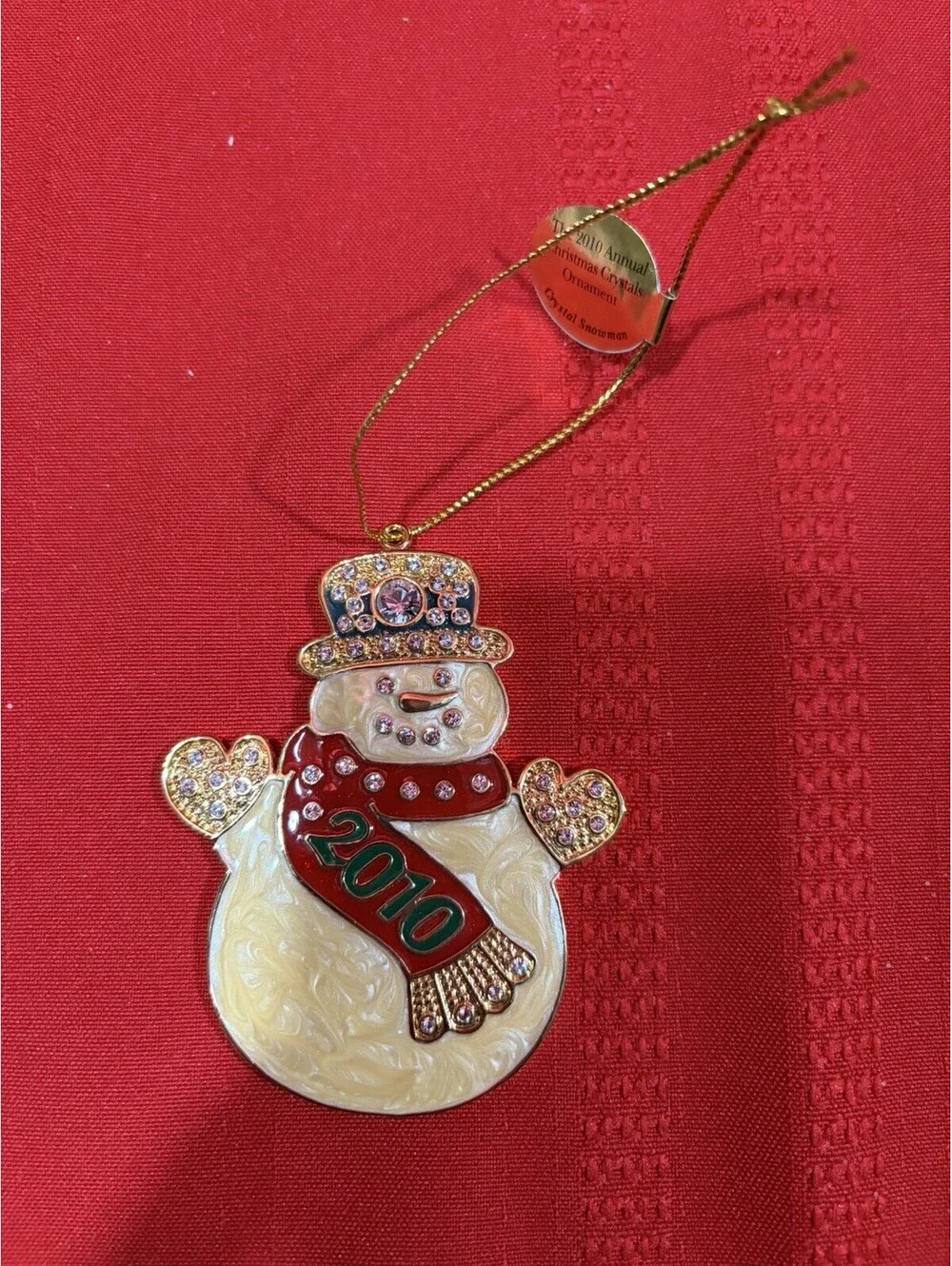 Danbury Mint 2010 Snowman Christmas Ornament Crystals Enamel Gold Tone